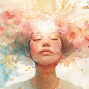 Taller chica acuarela ojos cerrados