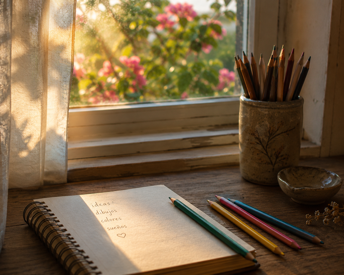 Cuadernos junto a una ventana en una tarde de verano